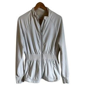 LA Jacket Full Zip‎ Cinched Waist Athletic Activewear White Gray Size L